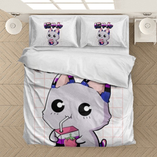 Genderfluid Pride Kawaii Cat Strawberry Milk Bedding Sets