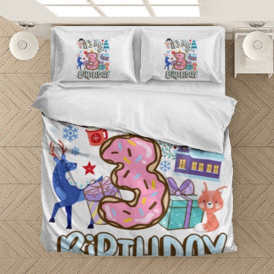 It's My 3 Birthday Snowman Holiday Donut Winter Bedding Sets