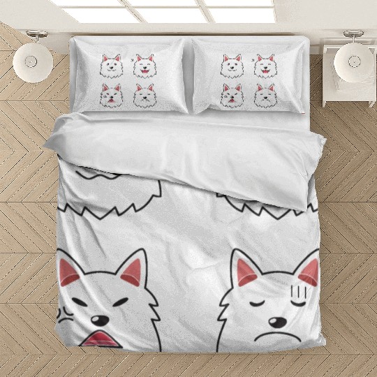 Funny White Dog Cartoon Faces Bedding Sets