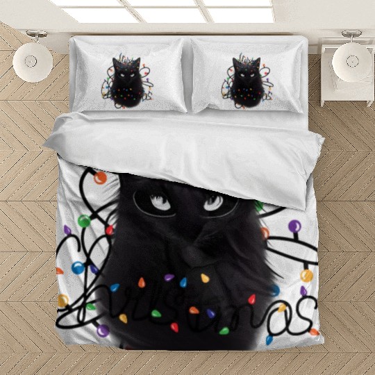Black Cat christmas light Bedding Sets