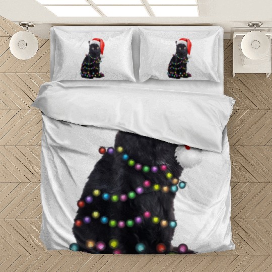 Black Cat Christmas Light Funny Cat Love Christmas Bedding Sets