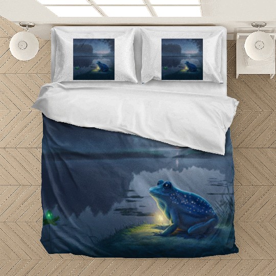 Blue Frog and Firefly on a pond at Night Bedding Sets