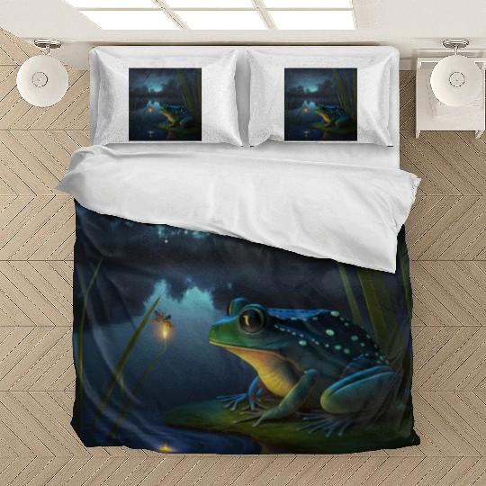 Frog and Firefly Friends on the Pond at Night Bedding Sets
