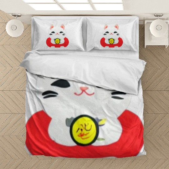 Kawaii Maneki Neko Cat Illustration Bedding Sets