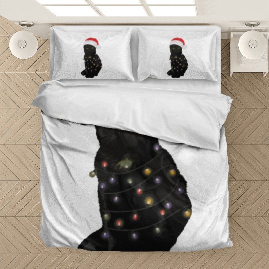 Black Cat Christmas Light Funny Cat Lover Bedding Sets