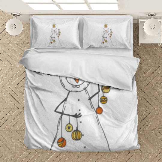 funny snowman with mustache and carrot Bedding Sets