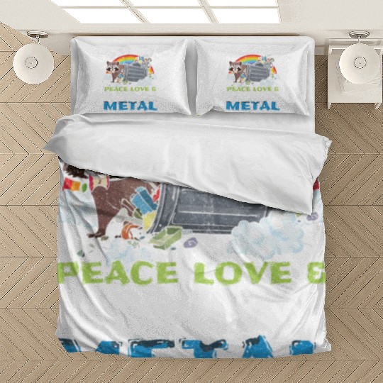 Trash Racoon Love Peace Metal Music Heavy Rock Bedding Sets