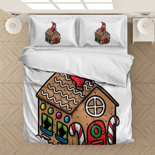 Christmas Gnome Gingerbread House Candy Cane Bedding Sets