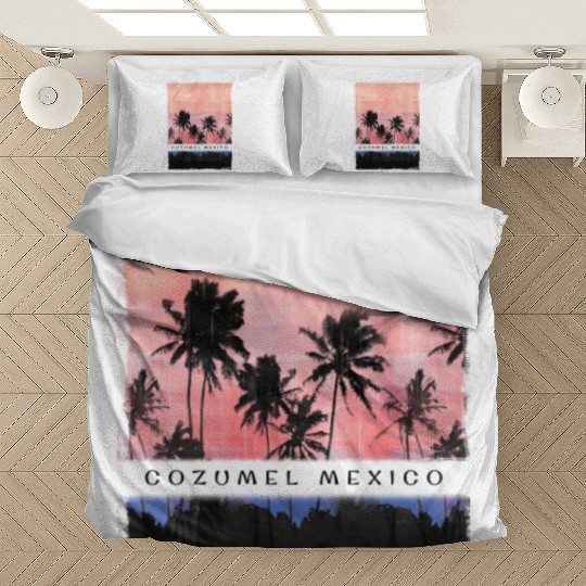Cozumel Mexico Vacation Souvenir Beach Palm Tree Bedding Sets