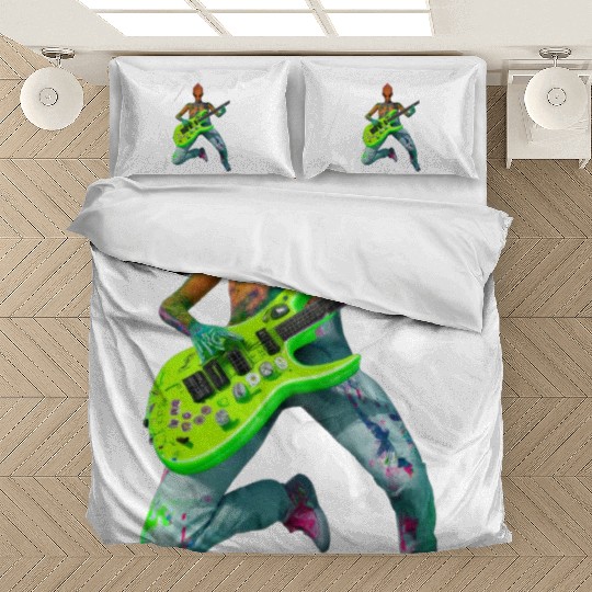 A massive alien jamming on an electric guitar. Bedding Sets