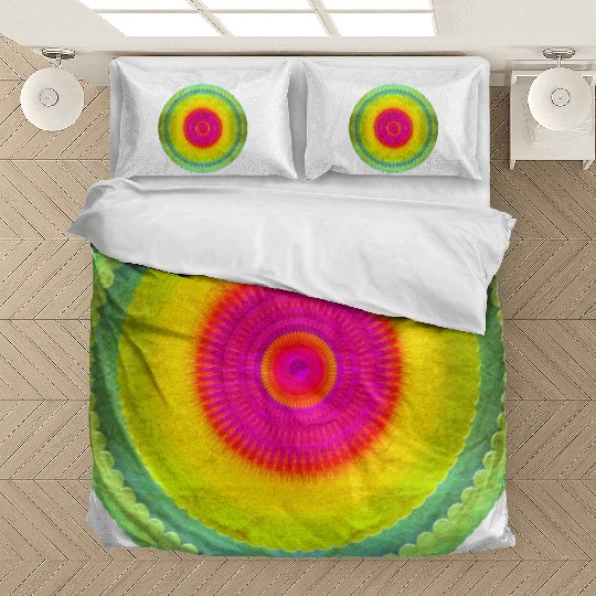 Yellow-Green with Pink Symmetic Shape on Center Bedding Sets