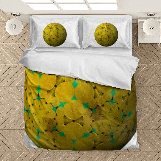 Golden-Yellow 3D Sphere with Green Highlights Bedding Sets
