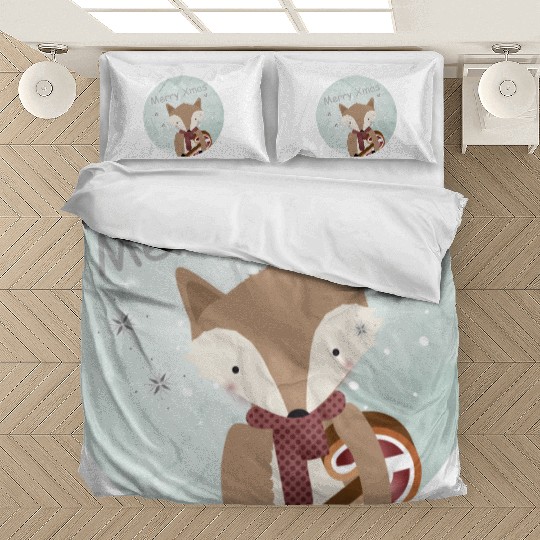 cute fox for Christmas with candy cane Bedding Sets