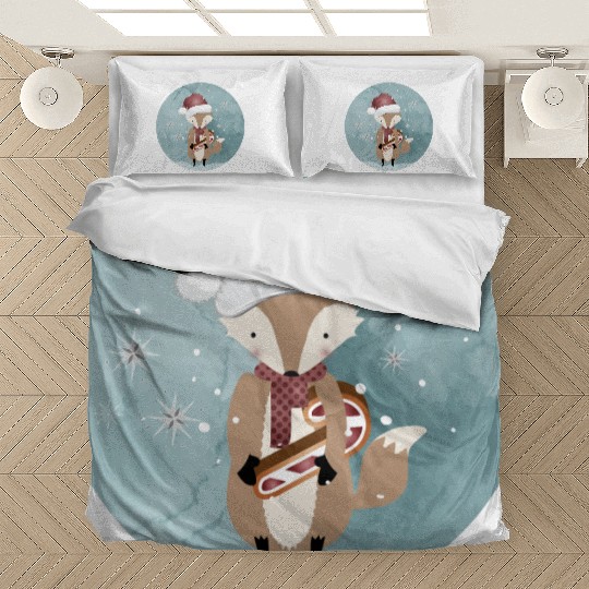 cute fox for Christmas with candy cane Bedding Sets