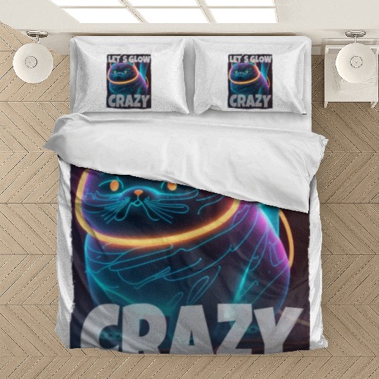 Lets Glow Crazy Cat Kitten Fluffy Cat Bedding Sets
