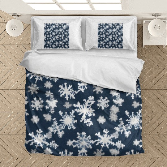 Snow pattern on navy blue background Bedding Sets