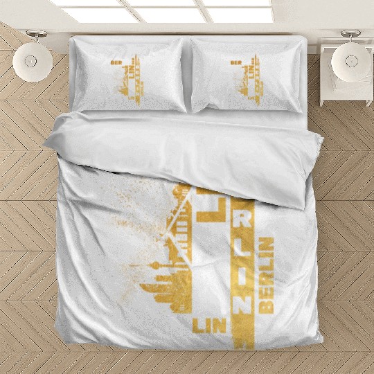 Berlin Germany German City Skyline Font Gold Bedding Sets