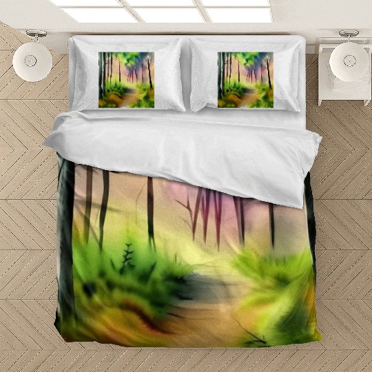 Water color green forest Bedding Sets