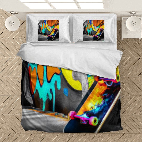 Skateboard and Graffiti Wall Art Bedding Sets