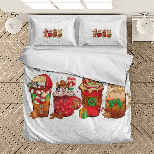 Christmas Coffee Cup Bleached Bedding Sets