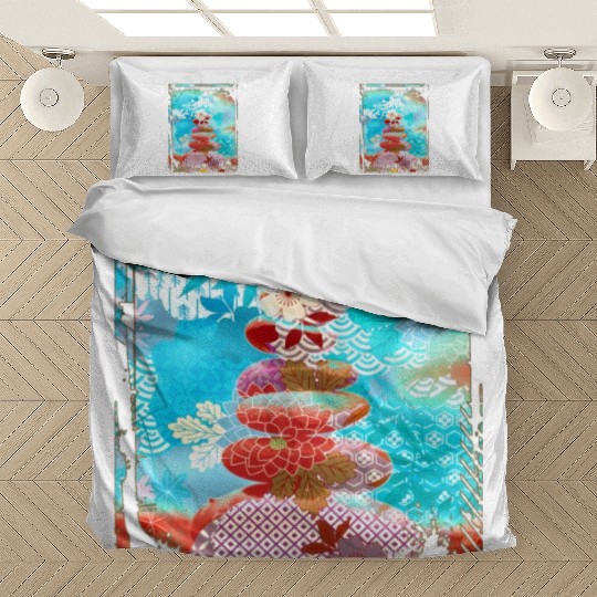 Japan Zen Buddhism Balancing Stones Rocks Cherry Bedding Sets