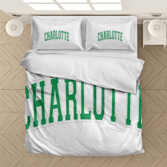 Charlotte Varsity Style Green Text Bedding Sets