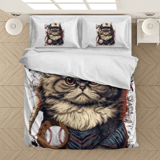 Funny Cat Baseball - cat playing baseball Bedding Sets