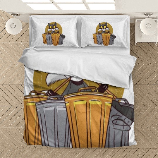 Raccoon Playing Drums Using Trash Cans - Funny Bedding Sets