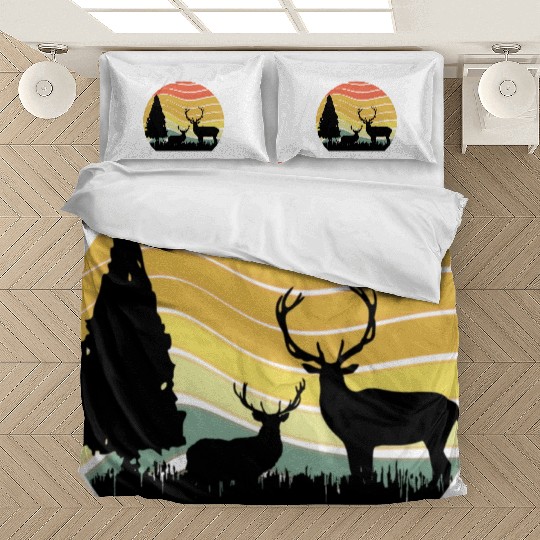 Sunset sunrise nature deer in the zoo Bedding Sets