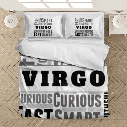 Virgo Zodiac Star Sign Word Cloud Square Monochrom Bedding Sets
