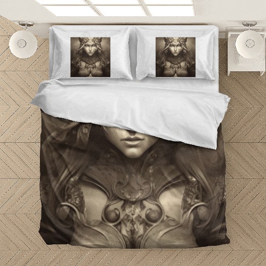Warrior princess wearing gothic plate dark fantasy Bedding Sets