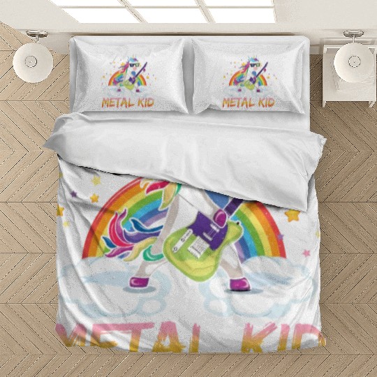 Metal Kid Music Guitar Unicorn Rainbow Heavy Rock Bedding Sets
