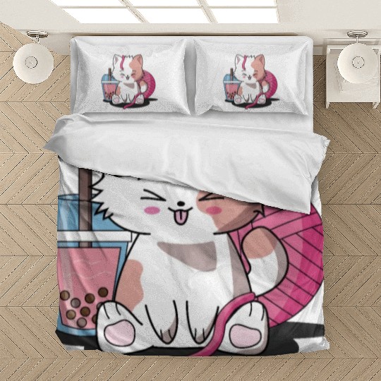 Chibi Boba Tea Cat Bedding Sets