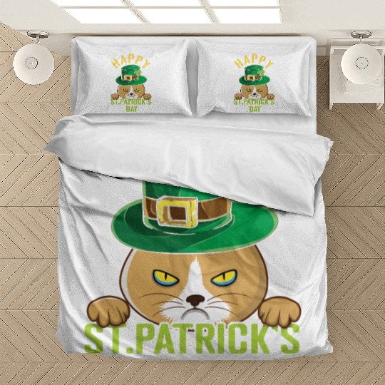 Angry Mad Cat Happy Saint Patrick Day Bedding Sets