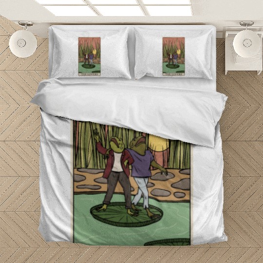 Cottagecore Frog Tarot Card "The Lovers" for a Bedding Sets