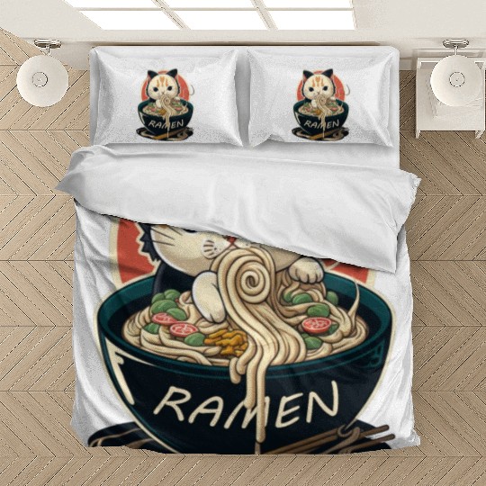 Cute Cat Eating Ramen Bedding Sets
