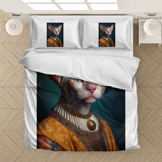 Gold King Devon Rex Cat Breed Portrait Royal Renai Bedding Sets