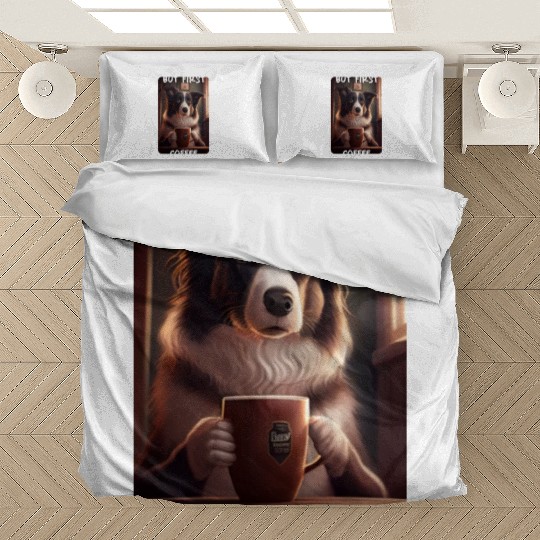 Border Collie - But First Coffee (en) 3 Bedding Sets