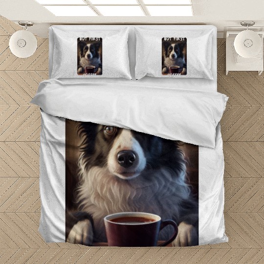 Border Collie - But First Coffee (en) 2 Bedding Sets