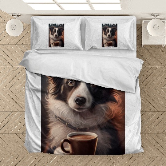 Border Collie - But First Coffee (en) 1 Bedding Sets