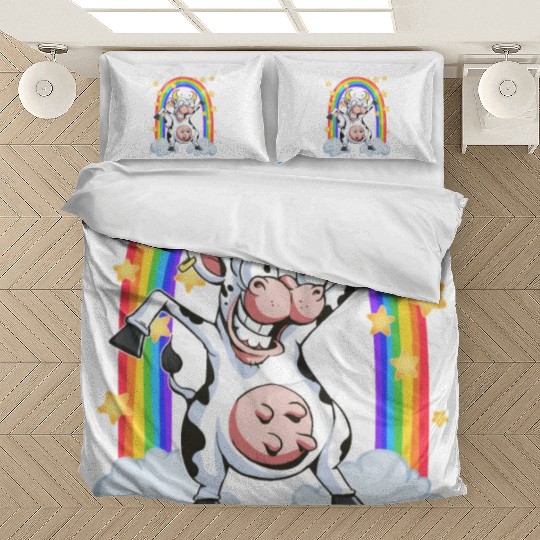 Rainbow cow crazy dancing fun funny Bedding Sets