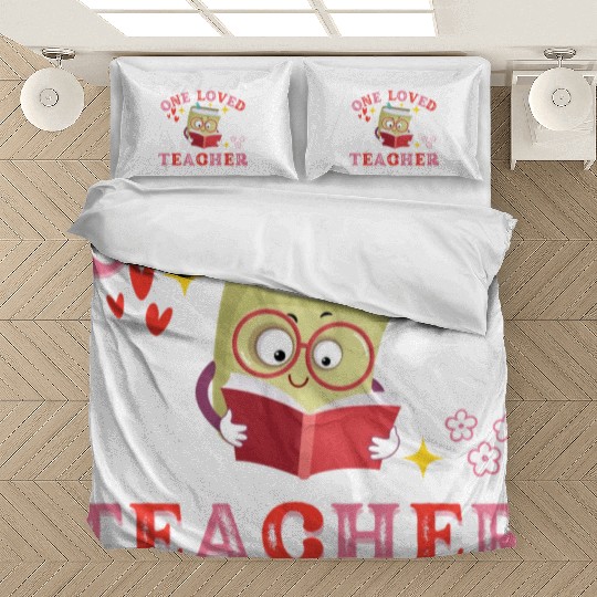 Valentines Day One Loved Teacher Retro Groovy Hear Bedding Sets