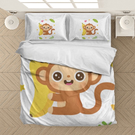 Cute Monkey and Banana Pattern 2 Bedding Sets