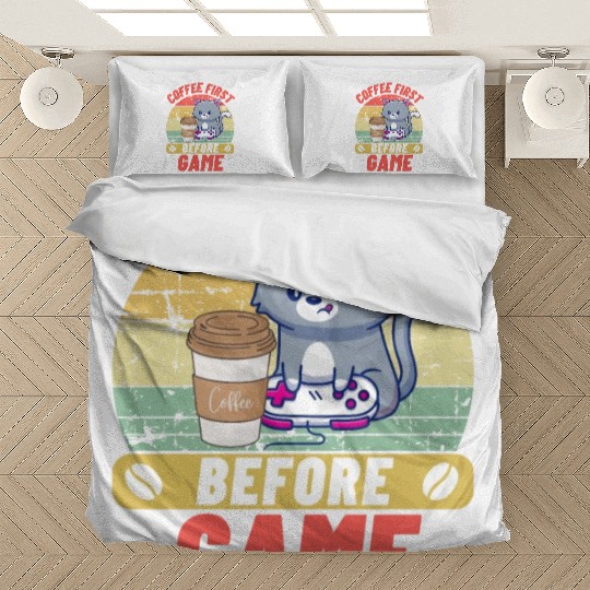 Coffee First before Game CAT Bedding Sets