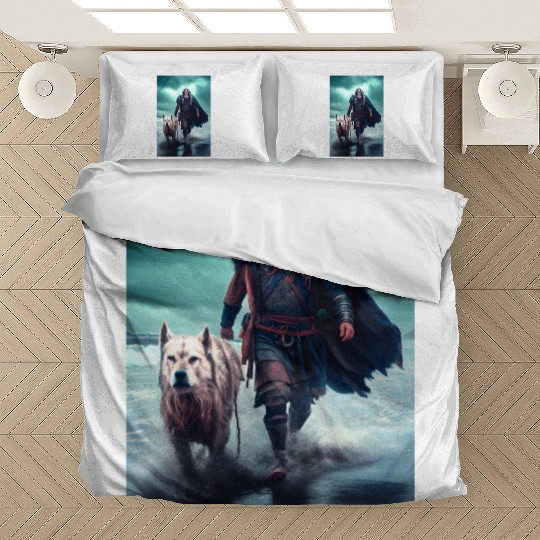 Viking Warrior and Wolf Ultra Realistic Poster Bedding Sets