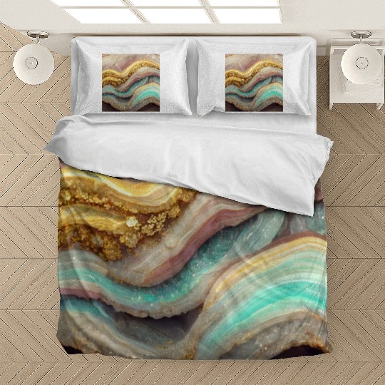 Pastel Pink Teal Agate Geode Stone Bedding Sets