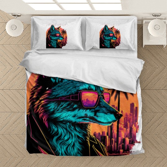 Retro Futuristic Synthwave Fox Bedding Sets