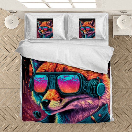 Retro Futuristic Synthwave Fox Bedding Sets