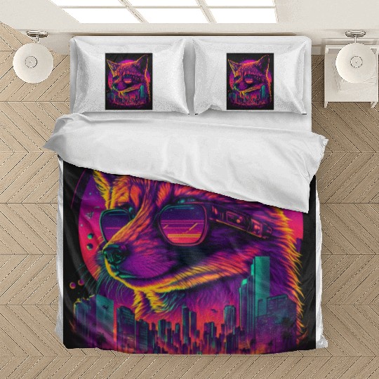 Retro Futuristic Synthwave Fox Bedding Sets