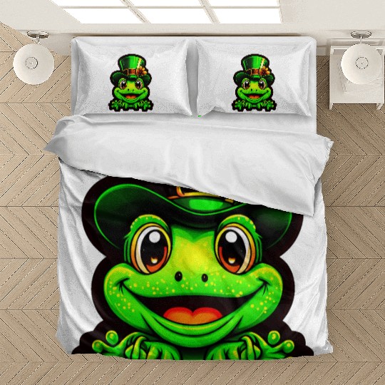 Grinning Frog Wears St. Patrick Day Top Hat Bedding Sets